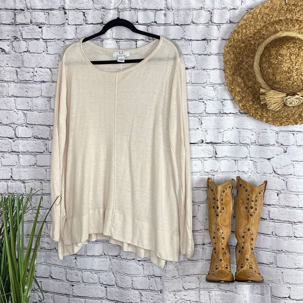 M‎ Magaschoni Linen Long Scoop Neck Lightweight Sweater Cream M